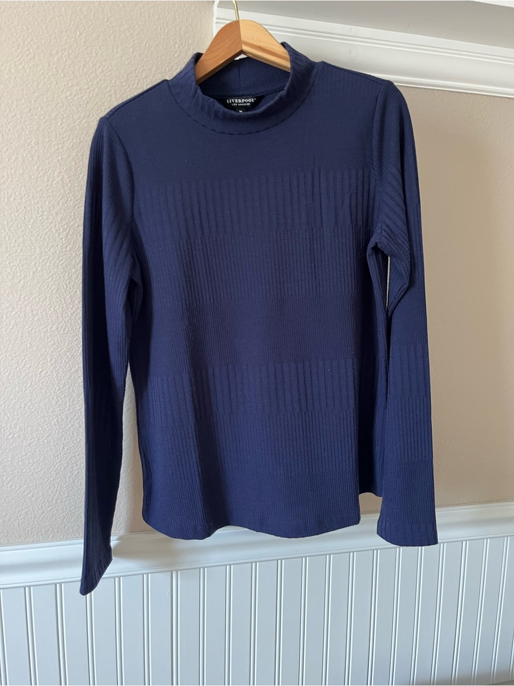 Liverpool Navy Ribbed Long-Sleeve Mock Neck Top